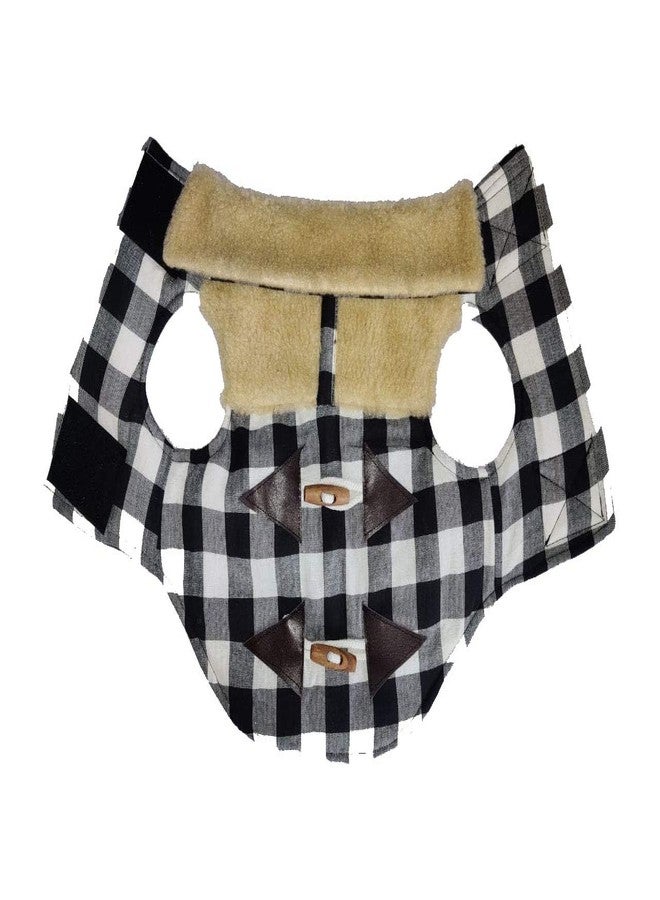 CHOOSTIX Brit Checkmate, Dog and Cat Jacket, Winter Wear, Fur Collar, Fur Yoke with Wooden Button, Black & White Designer Checks, 2XL, 300g, Large, 300 g - Image 4
